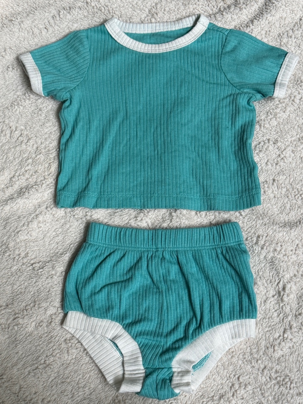 Newborn Ribbed Cat & Jack Teal Two-Piece Set with White Trim